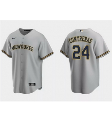 Men Milwaukee Brewers 24 William Contreras Grey Cool Base Stitched Jersey