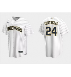 Men Milwaukee Brewers 24 William Contreras White Cool Base Stitched Jersey