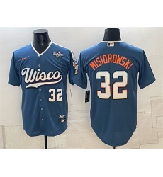 Men Milwaukee Brewers  32 Jacob Misiorowski Mineral Blue 2026 World Series City Connect Stadium Stitched Baseball Jersey