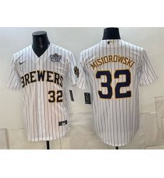 Men Milwaukee Brewers 32 Jacob Misiorowski White 2026 NLCS Patch Stitched Baseball Jersey Men Milwaukee Brewers 32 Jacob Misiorowski White 2026 NLCS Patch Stitched Baseball Jersey
