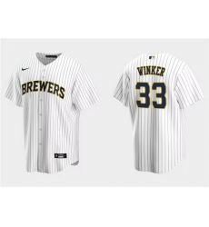 Men Milwaukee Brewers 33 Jesse Winker White Cool Base Stitched Jersey