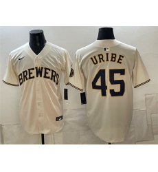 Men Milwaukee Brewers  45 Abner Uribe Cream Stitched Baseball Jersey