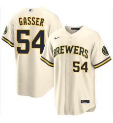 Men Milwaukee Brewers 54 robert gasser Cream Stitched Baseball Jersey