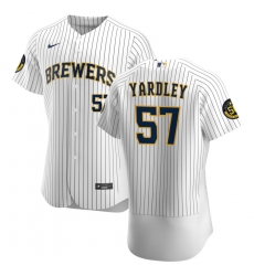 Men Milwaukee Brewers 57 Eric Yardley Men Nike White Home 2020 Flex Base Player MLB Jersey