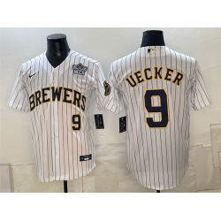 Men Milwaukee Brewers  9 Bob Uecker White 2026 NLCS Patch Stitched Baseball Jersey