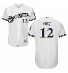 Mens Majestic Milwaukee Brewers 12 Stephen Vogt White Flexbase Authentic Collection MLB Jersey