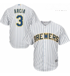 Mens Majestic Milwaukee Brewers 3 Orlando Arcia Replica White Alternate Cool Base MLB Jersey