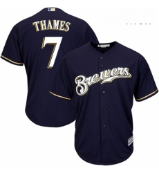 Mens Majestic Milwaukee Brewers 7 Eric Thames Replica Navy Blue Alternate Cool Base MLB Jersey