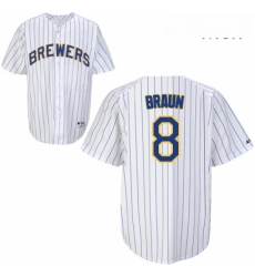 Mens Majestic Milwaukee Brewers 8 Ryan Braun Replica WhiteBlue Strip MLB Jersey