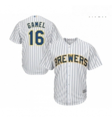 Mens Milwaukee Brewers 16 Ben Gamel Replica White Home Cool Base Baseball Jersey 