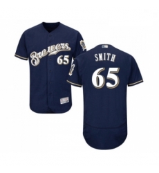 Mens Milwaukee Brewers 65 Burch Smith Navy Blue Alternate Flex Base Authentic Collection Baseball Jersey