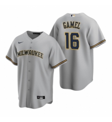 Mens Nike Milwaukee Brewers 16 Ben Gamel Gray Road Stitched Baseball Jersey