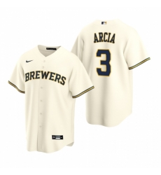 Mens Nike Milwaukee Brewers 3 Orlando Arcia Cream Home Stitched Baseball Jerse