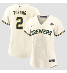 Women Milwaukee Brewers  2 Brice Turang Cream 2026 World Series Limited Stitched Baseball Jersey