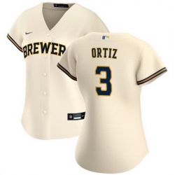 Women Milwaukee Brewers 3 Joey Ortiz Cream Cool Base Stitched Jersey