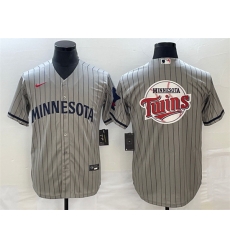 Men Minnesota Twins Gray Team Big Logo Cool Base Stitched Jersey