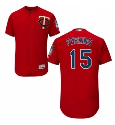 Mens Majestic Minnesota Twins 15 Glen Perkins Authentic Scarlet Alternate Flex Base Authentic Collection MLB Jersey