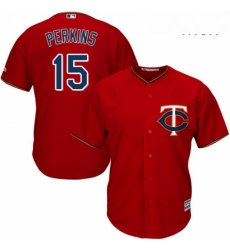 Mens Majestic Minnesota Twins 15 Glen Perkins Replica Scarlet Alternate Cool Base MLB Jersey