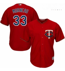 Mens Majestic Minnesota Twins 33 Justin Morneau Replica Scarlet Alternate Cool Base MLB Jersey