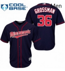 Mens Majestic Minnesota Twins 36 Robbie Grossman Replica Navy Blue Alternate Road Cool Base MLB Jersey 