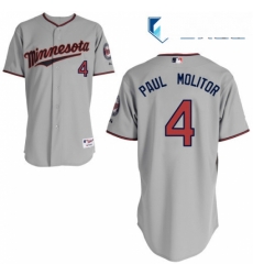 Mens Majestic Minnesota Twins 4 Paul Molitor Replica Grey Road Cool Base MLB Jersey