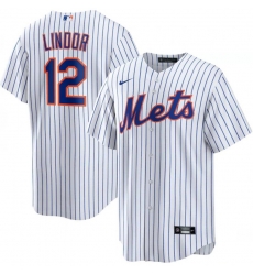 Men New York Mets 12 Francisco Lindor White Nike Cool Base Jersey