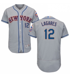 Mens Majestic New York Mets 12 Juan Lagares Grey Road Flex Base Authentic Collection MLB Jersey