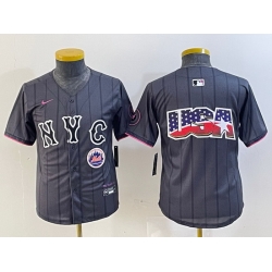 Youth New York Mets Team Big Logo Graphite 2024 City Connect Limited Stitched Baseball Jersey 1