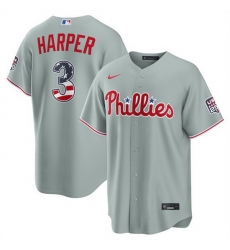 Men Philadelphia Phillies  3 Bryce Harper Grey USA 250 Fourth of July Home Stitched Baseball Jersey