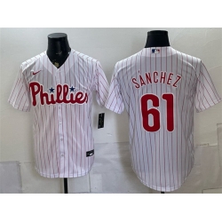 Men Philadelphia Phillies  61 Cristopher S%C3%A1nchez White Cool Base Stitched Jersey