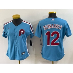 Women Philadelphia Phillies  12 Kyle Schwarber Blue Stitched Baseball Jersey  