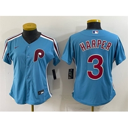 Women Philadelphia Phillies  3 Bryce Harper Blue Stitched Baseball Jersey  