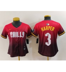 Women Philadelphia Phillies 3 Bryce Harper Red 2024 City Connect Limited Stitched Baseball Jersey