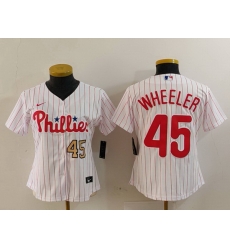 Women Philadelphia Phillies 45 Zack Wheeler White Stitched Baseball Jersey 2