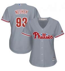 Womens Majestic Philadelphia Phillies 93 Pat Neshek Authentic Grey Road Cool Base MLB Jersey 