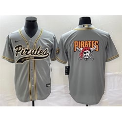 Men Pittsburgh Pirates Gray Team Big Logo Cool Base Stitched Baseball Jersey