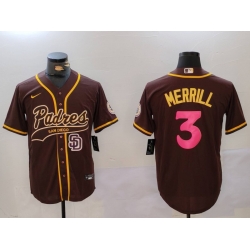 Men San Diego Padres 3 Jackson Merrill Brown Cool Base Stitched Baseball Jersey 9