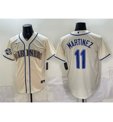 Men Seattle Mariners  11 Edgar Martinez Cream 50th Anniversary Patch Stitched Baseball Jersey