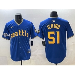 Men Seattle Mariners 51 Ichiro Suzuki Royal With 2025 AL West Division Champions Patch Limited Stitched jersey