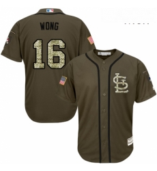 Mens Majestic St Louis Cardinals 16 Kolten Wong Replica Green Salute to Service MLB Jersey