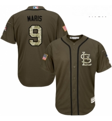 Mens Majestic St Louis Cardinals 9 Roger Maris Replica Green Salute to Service MLB Jersey