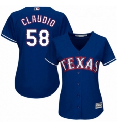 Womens Majestic Texas Rangers 58 Alex Claudio Replica Royal Blue Alternate 2 Cool Base MLB Jersey 