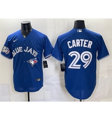 Men Toronto Blue Jays  29 Joe Carter Royal 50 Seasons Patch Stitched Baseball Jersey