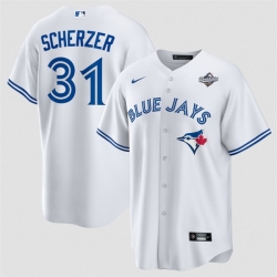 Men Toronto Blue Jays 31 Max Scherzer White 2025 World Series Home Cool Base Stitched Baseball Jersey