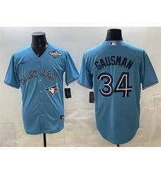 Men Toronto Blue Jays 34 Kevin Gausman Blue 2025 World Series Cool Base Stitched Baseball Jersey Men Toronto Blue Jays 34 Kevin Gausman Blue 2025 World Series Cool Base Stitched Baseball Jersey