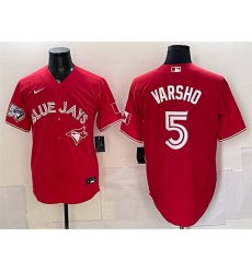 Men Toronto Blue Jays  5 Daulton Varsho Red 50 Seasons Patch Stitched Baseball Jersey