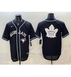 Men Toronto Blue Jays Leafs With White Leafs Logo 2026 Fashion Replica Black Out Stitched Baseball Jersey Men Toronto Blue Jays Leafs With White Leafs Logo 2026 Fashion Replica Black Out Stitched Baseball Jersey