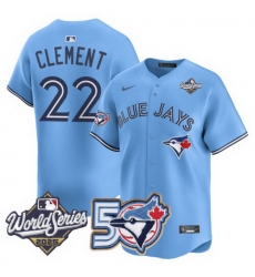 Men Women Youth Blue Jays 50th Patch 2025 World Series Powder Blue 22 Clement Stitched Jersey Men Women Youth Blue Jays 50th Patch 2025 World Series Powder Blue 22 Clement Stitched Jersey