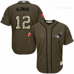 Mens Majestic Toronto Blue Jays 12 Roberto Alomar Replica Green Salute to Service MLB Jersey