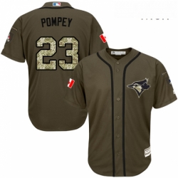 Mens Majestic Toronto Blue Jays 23 Dalton Pompey Replica Green Salute to Service MLB Jersey